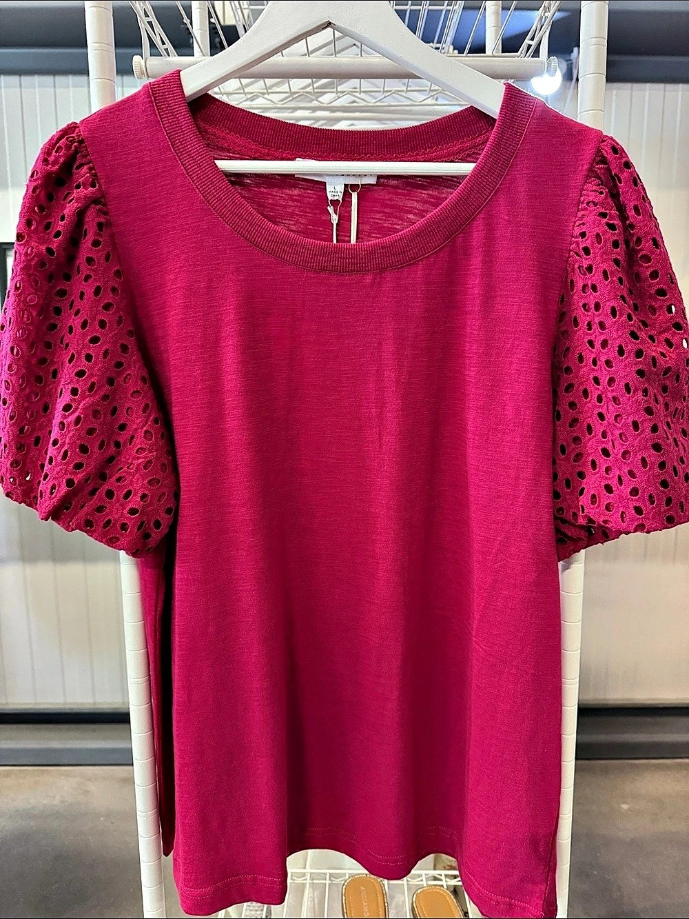 Jane & Delancey Eyelet Sleeve Top in Pink
